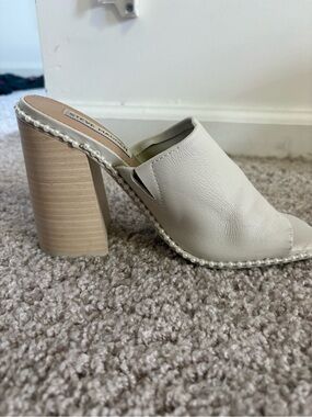 Steve Madden Cream Pearl-Trim Stacked Block Heel Mule